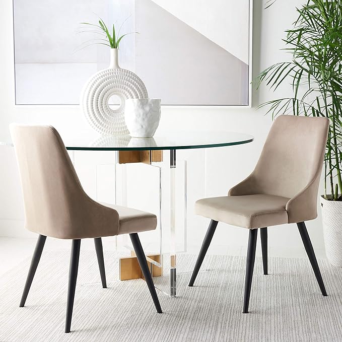 Safavieh Home Collection Zoi Velvet 19-inch (Set of 2) Dining Chair, Taupe/Black