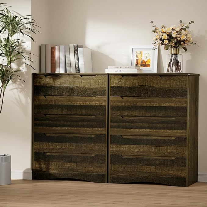 Gizoon 6 Drawer Dresser, Chest of Drawers with Large Storage, Dark Brown Dressers for Bedroom, Tall Dresser and Organizer with Anti-Tripping, Wooden Cabinet for Office, Living Room, Entryway