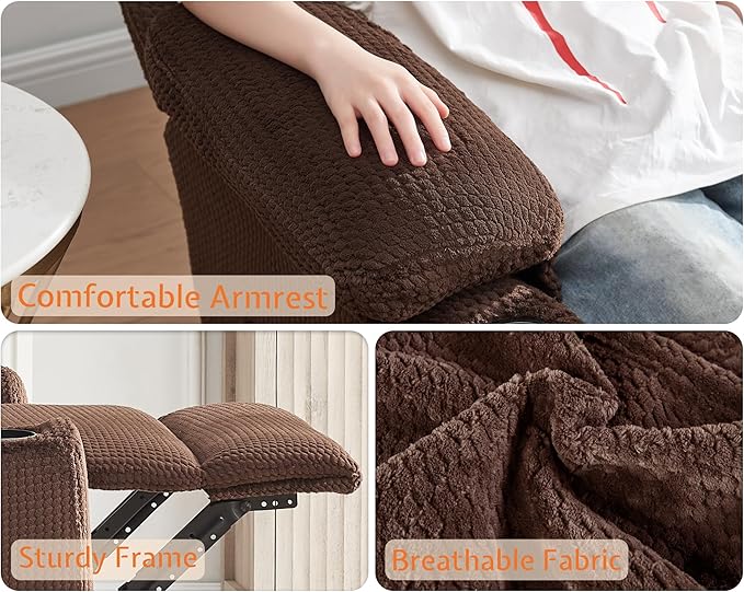 Jocisland Manual Recliner Couch, Reclining Sofa with Cup Holders, 3 Seater Reclining Couch with Dual Wingback, Comfy Recliner Sofas for Living Room(Brown)