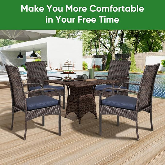 Outdoor Wicker Patio Dining Chairs with Padded Cushions Set of 4: Porch Rattan Chairs Club Chairs with High Back and Deep Seating 350lbs, Brown