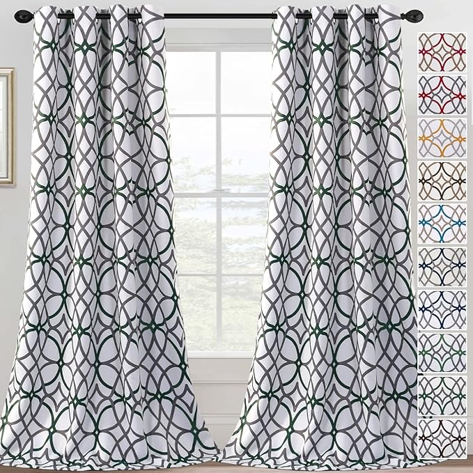 H.VERSAILTEX Blackout Curtains 108 inch Length 2 Panels Set Thermal Curtains & Drapes Window Treatment Noise Reducing Geometric Modern Grommet Living Room Curtains for Bedroom - Hunter Green and Gray