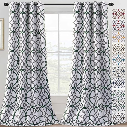 H.VERSAILTEX Blackout Curtains 96 inch Length 2 Panels Set Thermal Curtains & Drapes Window Treatment Noise Reducing Geometric Modern Grommet Living Room Curtains for Bedroom - Hunter Green and Gray