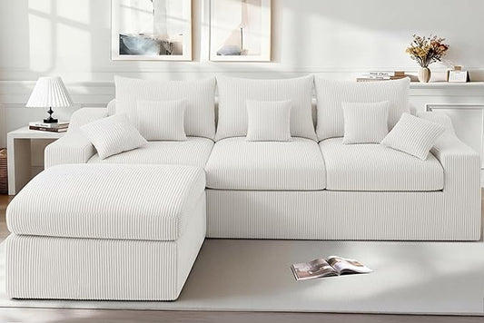 HABUTWAY 104" L Shaped Cloud Sectional Couch, Boneless Modular Sectional Sofa with Deep Seat, Corduroy Couches for Living Room, Modular Couch, No Assembly Required (Beige)