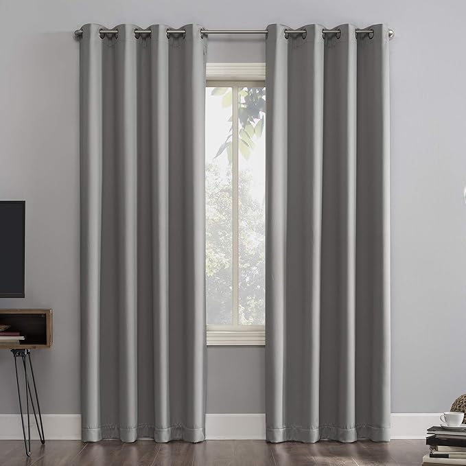 Sun Zero Nordic Theater Grade Extreme 100% Blackout Grommet Curtain Single Panel, 52" x 63", Silver Gray