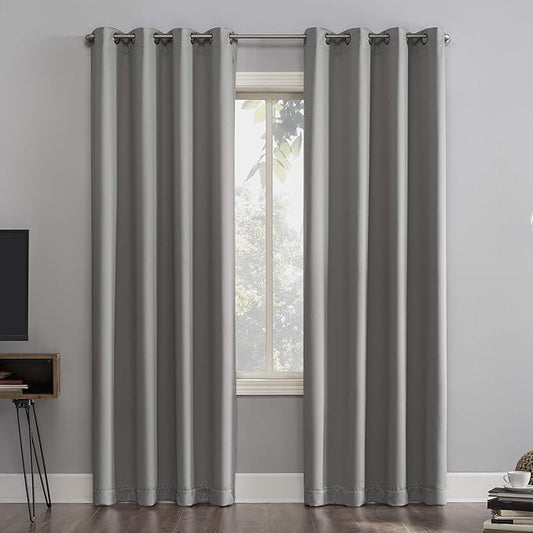 Sun Zero Nordic Theater Grade Extreme 100% Blackout Grommet Curtain Single Panel, 52" x 63", Silver Gray