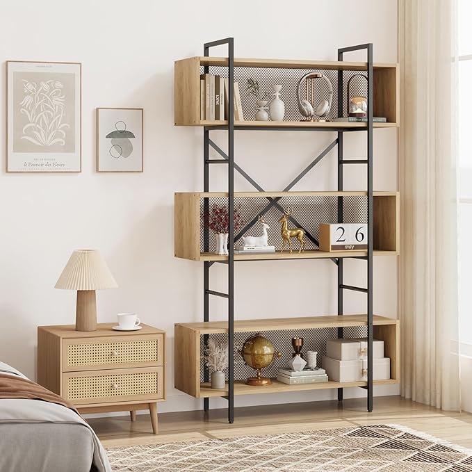 GAOMON 6 Tier Bookshelf with Storage, 71.3 Inch Tall Industrial Book Shelf with Open Display Bookshelves, 6 Shelf Bookcase with Metal Frame for Living Room, Bedroom and Home Office-Burlywood