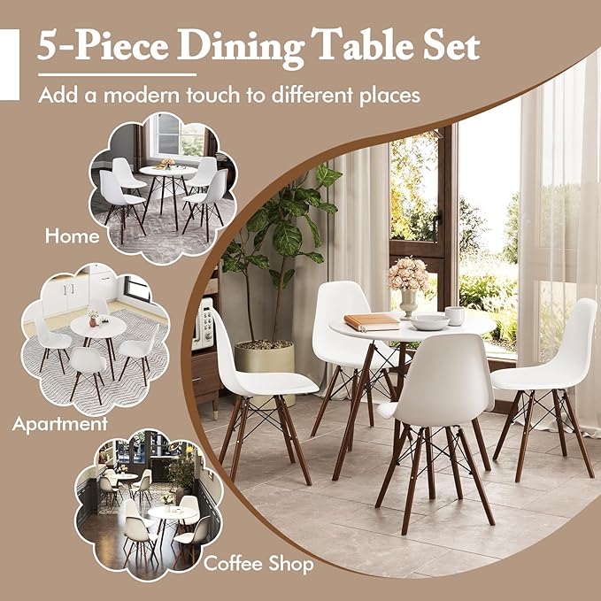 Giantex Round Dining Table Set for 4, 5-Piece Breakfast Nook Table Set w/ 31.5" Dinner Table, Dining Chairs, Wood Legs, Dinette Set, Kitchen Table Chairs Set for Living Room Restaurant (White+Walnut)