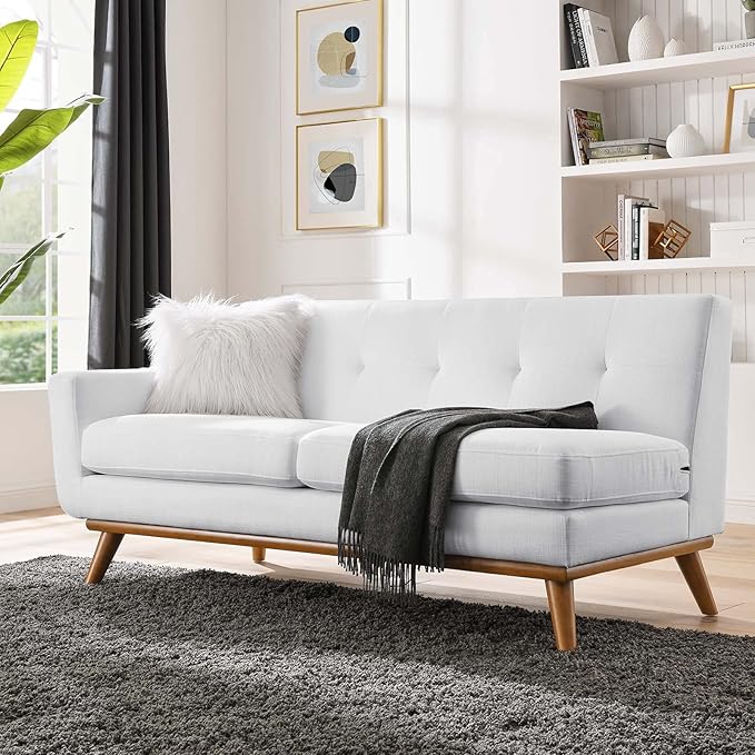 Modway Engage Mid-Century Modern Upholstered Fabric Left-Arm Loveseat in White