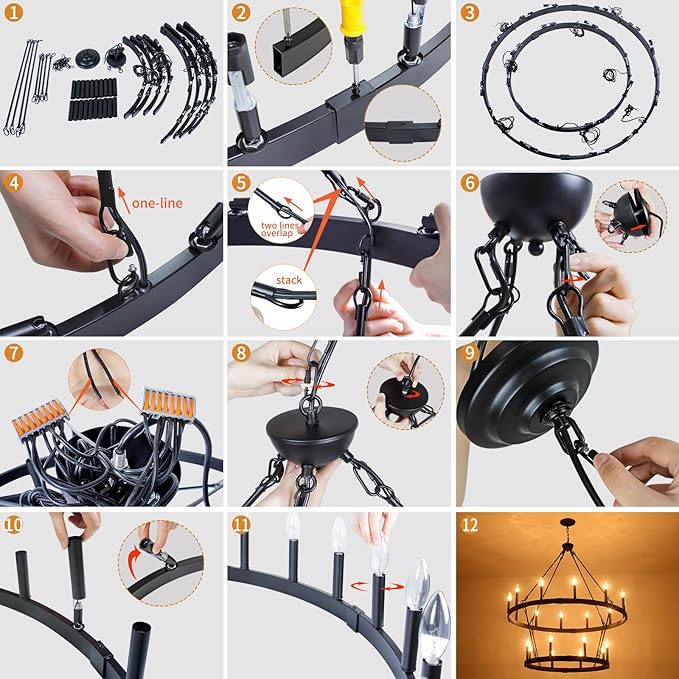 20-Light 2 Tier Black Wagon Wheel Chandelier, 38.19" Large Chandeliers for High Ceilings, Farmhouse Chandeliers for Dinning Room Living Room Kitchen Island Foyer