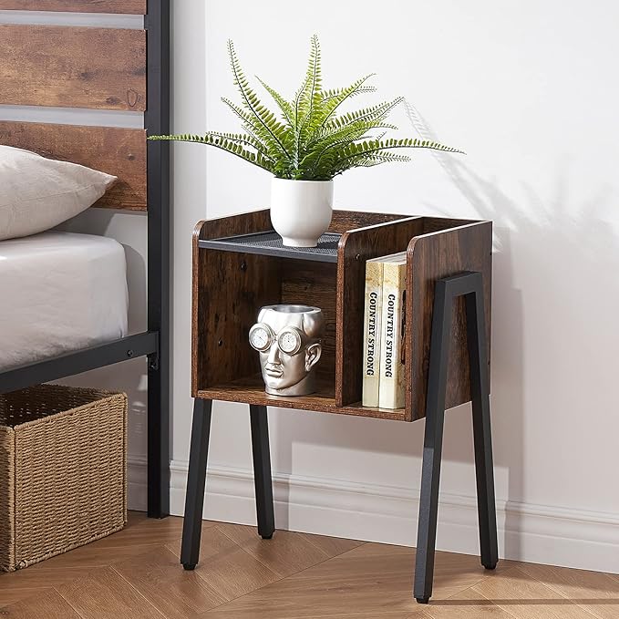 VECELO Night Stand Set of 2,Industrial End Table,Stackable Accent Furniture Bedside Table with 2-Tier Open Storage Space Side Table Nightstands for Bedroom, Living Room
