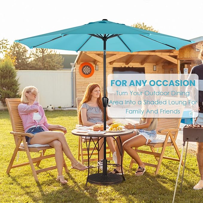 Sun-Ray 9' Round Patio Umbrella with Push-Button Tilt and Hand Crank Lift System, Market Umbrella for Porch, Deck, and Patio