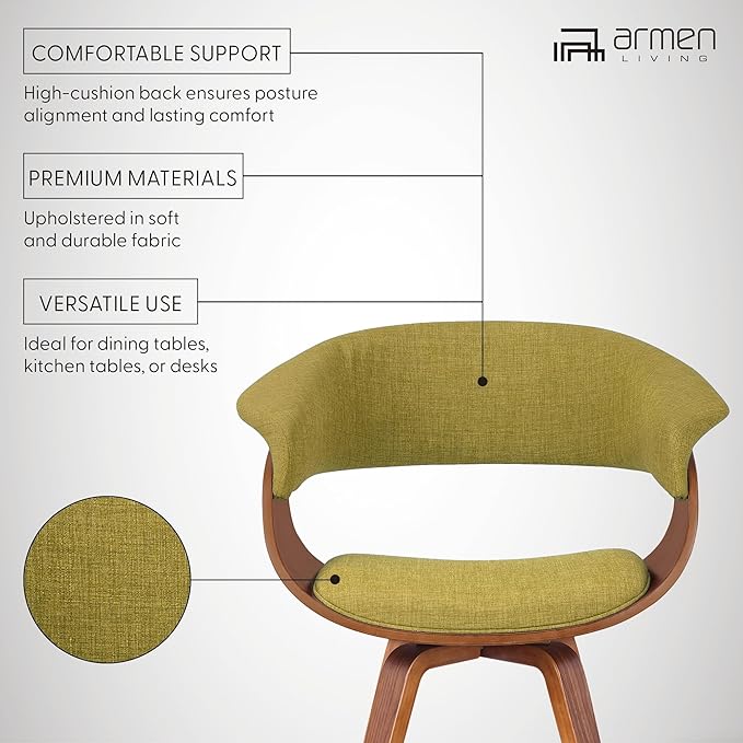 Armen Living Summer Modern Chair in Green Fabric and Walnut Wood - Set of 6