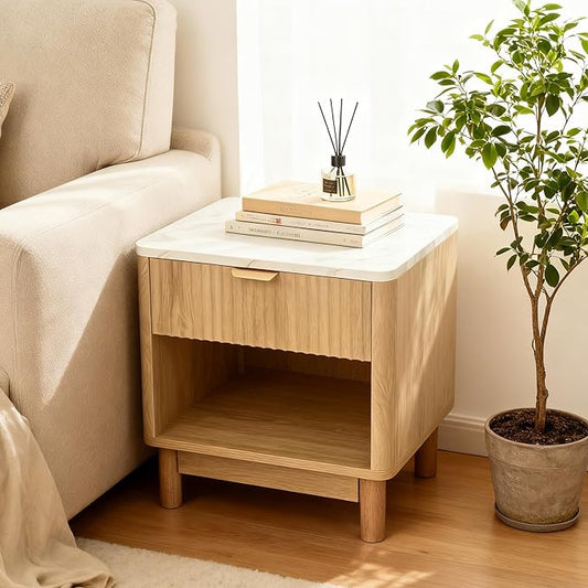 Fluted Dresser with Storage, Bedside Table with Drawer, Natural