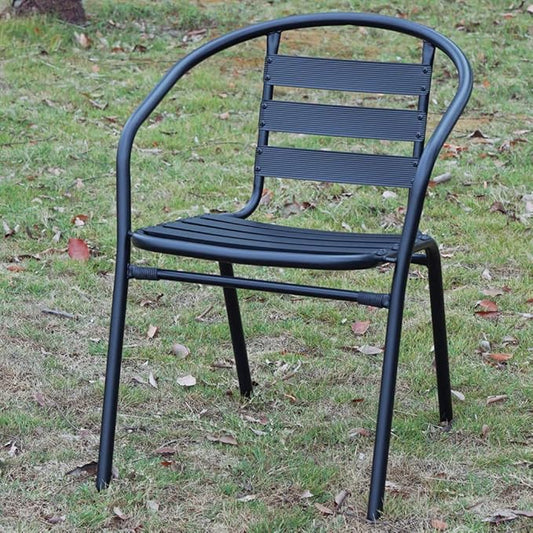 BTEXPERT Indoor Outdoor 28" Tempered Glass Trim Restaurant Aluminum Slat Stack Lightweight, 3 Metal Chairs with a Square Rattan Table, Black/Brown