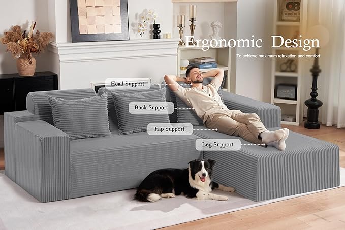 HABUTWAY Sectional Couches for Living Room,No Assembly L Shaped Couch 105" Modular Sectional Sofa Couch with Deep Seat,Cloud Couches Furniture Sets for Apartment,Corduroy (Light Grey, Right Facing)