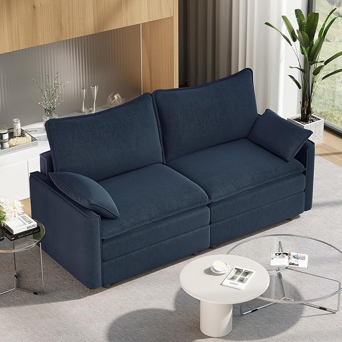 Vesgantti 74" Loveseat Sofa for Living Room, Comfy Cloud Couch Deep Seat Chenille Modern 2 Seater Small Sofa with Armrest Pillow, Easy Assembly for Small Spaces, Blue | Sink-in Comfort, Height Adjustable, Easy Rearrangement, Extra-deep Ottoman, Solid W...