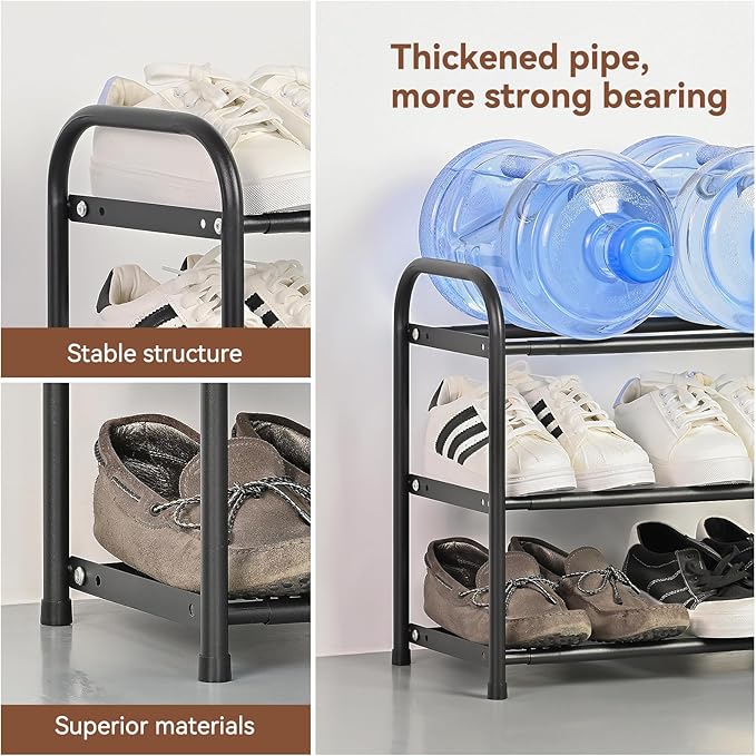 SUFAUY 3 Tier Expandable Shoe Rack for Closet,18“-32”Wide Adjustable Metal Shoe Organizer Cabinet Storage, Black