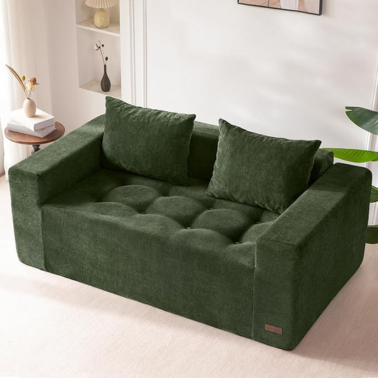 MAXYOYO Modular Sofa Couch, 61" Loveseat Boneless Cloud Couch with Deep Seat, Chenille Upholstered Living Room Sleeper Sofa Chair for Living Room, No Assembly Required, Dark Green
