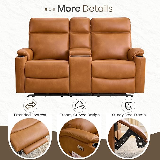 Power Recliner Loveseat, Electric Reclining Sofa with Wireless Charger, Wall Hugger Loveseat Recliner with Extended Footrest, 2-Seater Couch for Living Room, RV & Office (Brown)