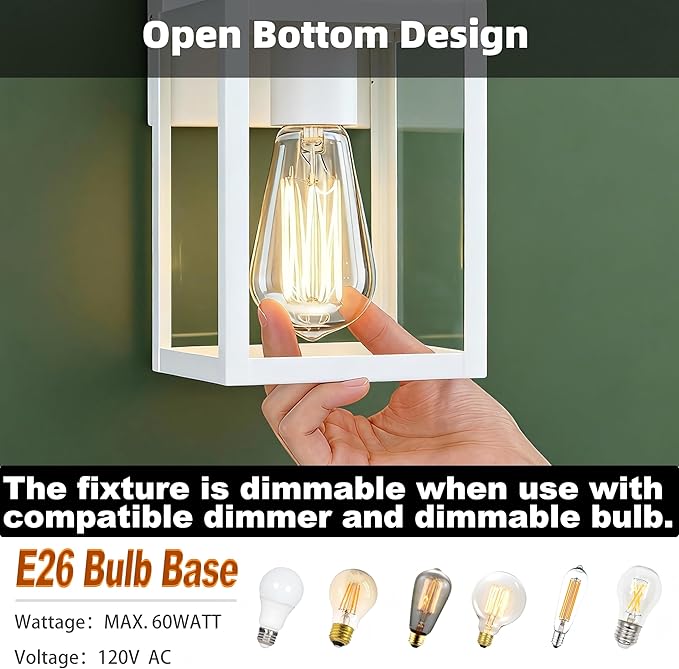 2 Pack Small Porch Sconce Lights-White 9 Inch Outdoor Wall Lantern Light Exterior Sconce Metal and Glass White Outside Wall Light for Hallway Entrance Garage Balcony