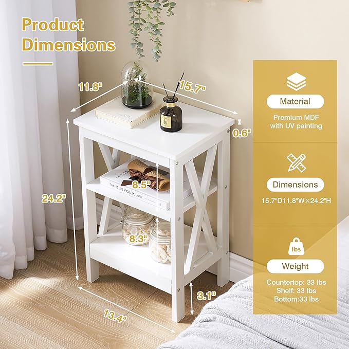 VECELO Modern Nightstands X-Design Side End Table Night Stand with Storage Shelf for Bedroom,Living Room,