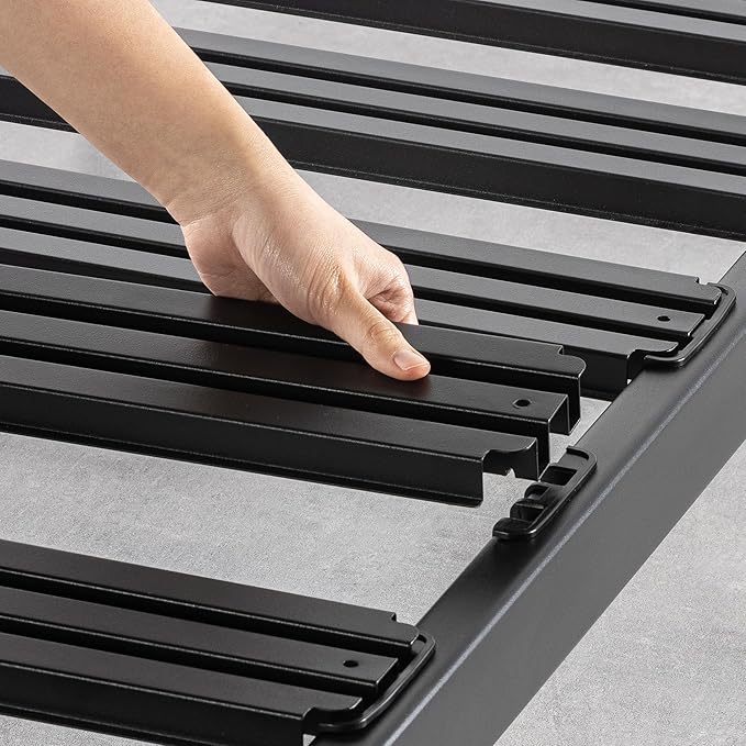 Mellow Rocky Base C 14" Platform Bed Heavy Duty Steel Black, w/ Patented Wide Steel Slats (No Box Spring Needed) - Full