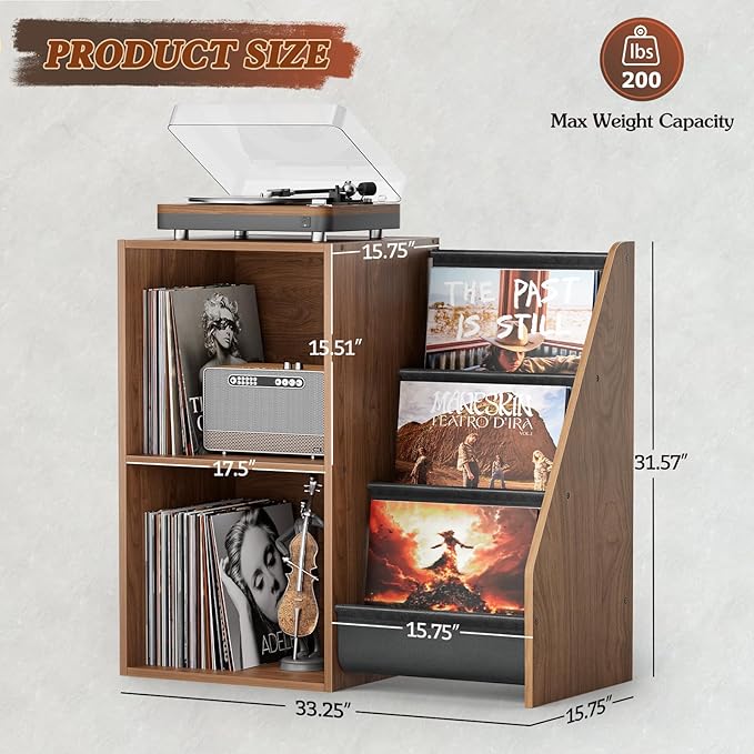 Record Player Stand,Turntable Stand with Vinyl Record Storage,Record Player Table with Vinyl Display Holder Shelf,Record Player Cabinet with 220 Albums Organizer,Media Console Cabinet for Stereo Audio