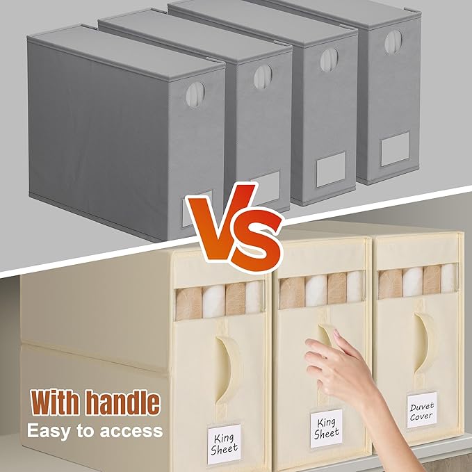 6 Pack Large Bed Sheet Organizers and Storage, (King & Queen Size) Sheet Organizer for Linen Closet, Foldable Bedding Storage Box with Window for Bedsheets, Blanket, Duvet Cover