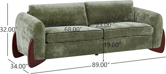 Christopher Knight Home Taki 89 Inches Sofa Couch, Cozy Chenille Upholstered 3-Seater Sofa, Wood Frame Couches, Comfy Home Sofa Living Room and Office, Lounge Seating with Armrests, Olive Green