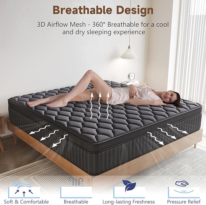 Twin Mattress, 14 Inch Twin Medium Firm Hybrid Mattress in a Box, Individual Pocket Spring for Pressure Relief & Motion Isolation, Reinforced Edge Support, CertiPUR-US Certified