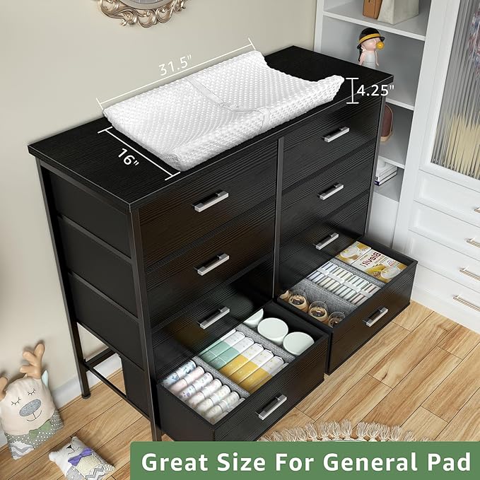 BOLUO Black Dresser for Bedroom 8 Drawer, Wide Dresser TV Stand for 50" TV Dressers & Chests of Drawers Fabric Dresser for Closet Modern