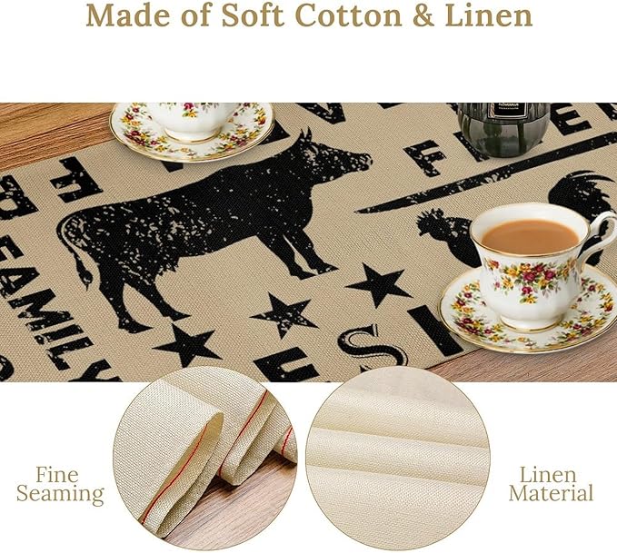 Western Rural Farm Table Runner Retro Table Decor Cattle Chicken Pig Kitchen Dining Table Decoration for Living Room Holiday Outdoor Home Party 13x108in
