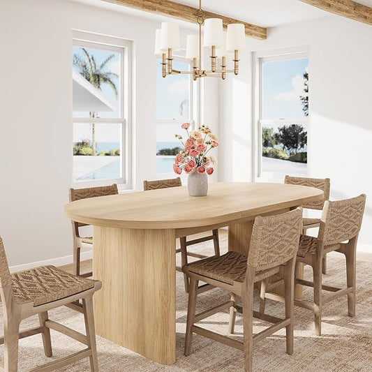 GarveeHome Oval Dining Table for 6-8 People, Long Large Kitchen Table with Thick Sturdy Wooden Base, Farmhouse Dining Room Table for for Kitchen, Living Room, Office (63" Long,Natural)