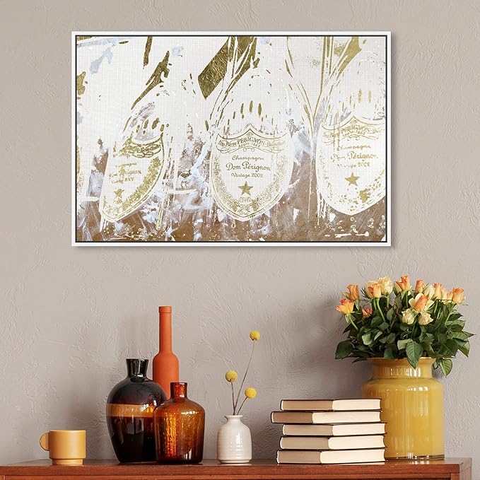 The Oliver Gal Artist Co. Drinks and Spirits Framed Wall Art Canvas Prints 'Champagne Showers' Champagne