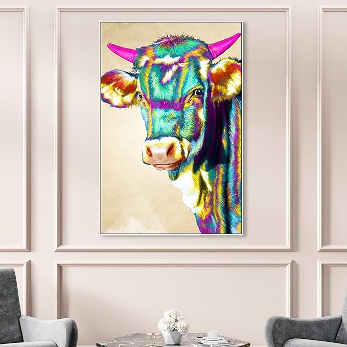 Animals Framed Wall Art Canvas Prints 'Color Glam Cow' Farm Animals