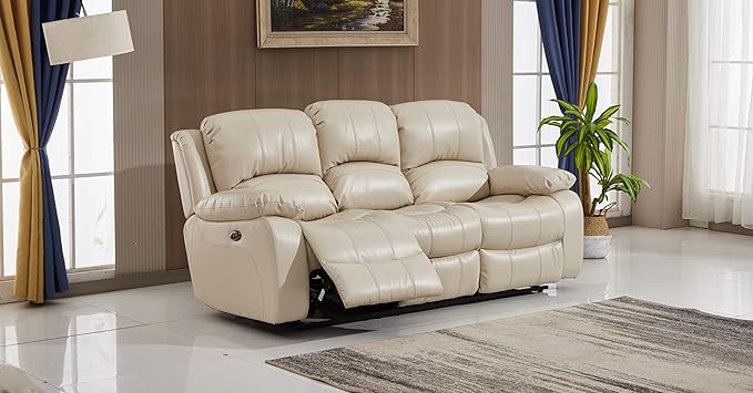 Betsy Furniture Power Reclining Bonded Leather Living Room Set (Beige, Sofa)