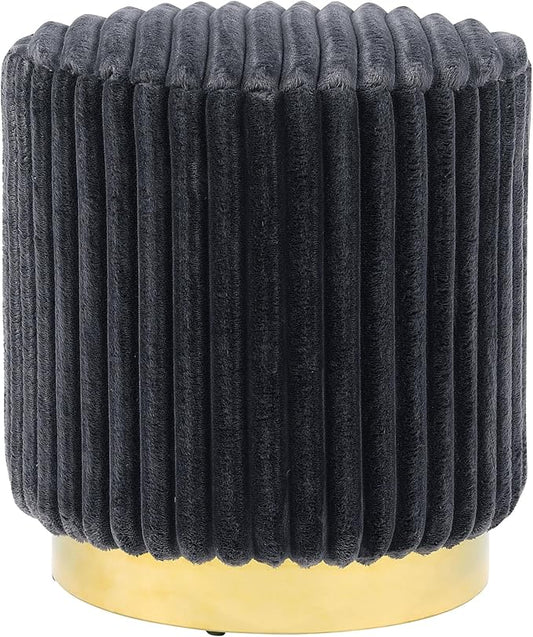 Furniture of America Vail Modern 17-inch Upholstered Ottoman with Channel Tufting and Gold Stainless Steel Base, Vanity Stool Chair, Small Foot Stool for Bedroom, Living Room, Entryway, Dark Grey