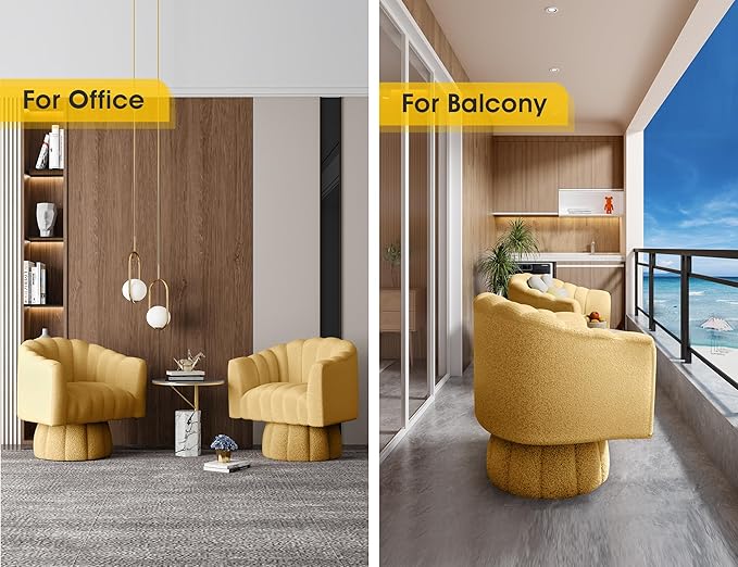 360 Degree Sherpa Swivel Cuddle Barrel Accent Sofa Chairs, Round Teddy Armchairs with Wide Upholstered, Furry Boucle Reading Chair for Living Room, Bedroom, Office, Waiting Rooms (Mustard)