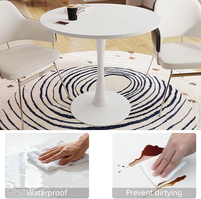 27.5 inch Small Dining Table for 2-4 People, Round Kitchen Table with Tulip Design, White Modern Table for Dining Room and Living Room, Quick and Easy Assembly (White)