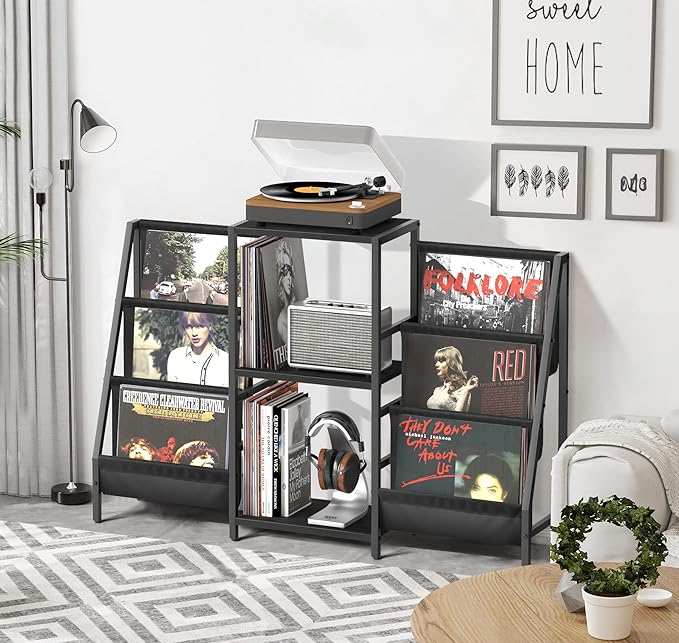 Record Player Stand with Vinyl Storage, Record Player Table with Vinyl Record Storage Up to 280 Albums, Turnta ble Stand with Record Holder Display Shelf, Record Cabinet for Media Stereo Audio