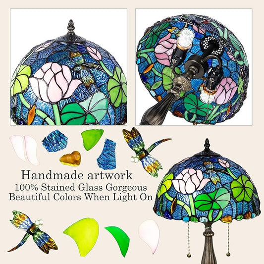 Tiffany Table Lamp, Flower Stained Glass Lamp,12 Inch Tiffany Style Lamp for Bedroom Living Room Home, Handcrafted Light, Included Bulb