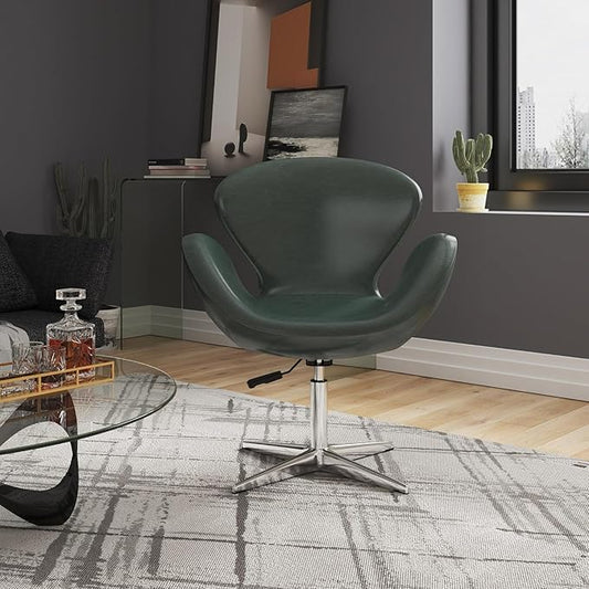 Manhattan Comfort Raspberry Adjustable Swivel Accent Chair Set of 2 with 360° Turn, Polished Chrome Base, Modern Retro Design, Ideal for Living Room and Home Office, Forest Green Faux Leather