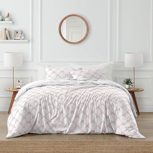 Sweet Jojo Designs 3-Piece Queen Comforter Set (Pink Bows) for Girls, Kids, Teen, Adult Bed Room incl. Full Size Bedding Sets & Sham (Blush, Bow for The Ballerina, Ballet Dancer, Princess Collection)