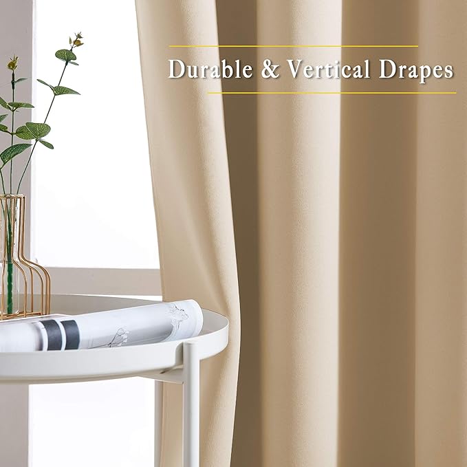 NICETOWN Beige Room Darkening Curtains Blackout 36 inch Curtains for Kitchen, Grommet Solid Window Treatments Sound Reducing for Bedroom, 2 Panels, W37 x L36, 2 Panels