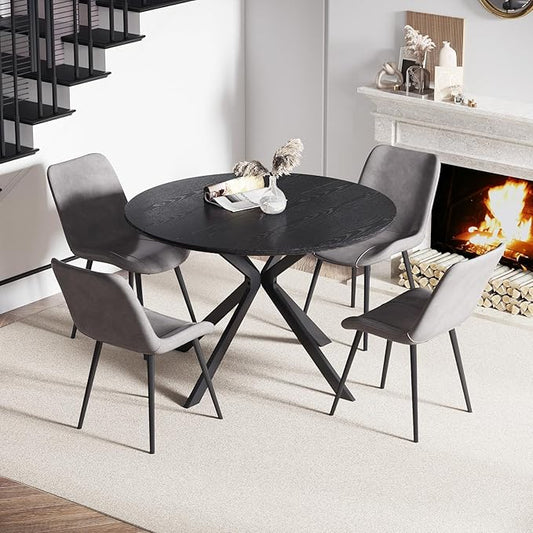 ALBAD 46.4" Round Dining Table, Mid Century Modern Round Dining Room Table for 4-6 with Metal Legs, Easy Assembly Coffee Table, Space-Saving Design for Kitchen and Dining Room