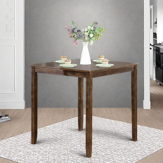 Dining Table for 4, Wooden Rectangular Kitchen Table with Natural Woodgrain Finish, 36" H MDF Modern Dining Table with Solid Wood Tapered Legs and Rounded Corners, Easy Assembly, Walnut