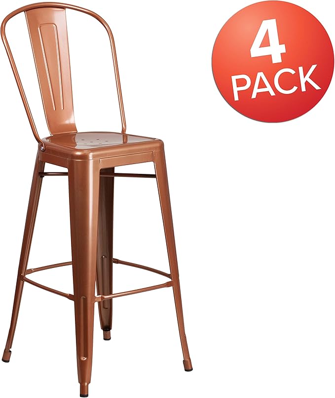 Flash Furniture Blake Commercial Grade 4 Pack 30" High Copper Metal Indoor-Outdoor Barstool with Back