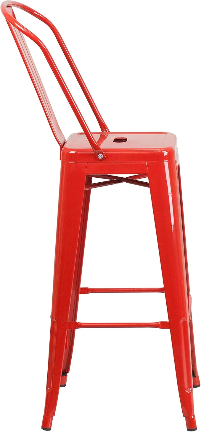Flash Furniture Commercial Grade 30" High Red Metal Indoor-Outdoor Barstool with Removable Back