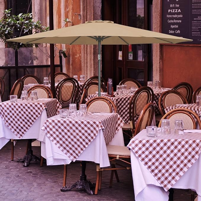 YSSOA 2 Pack 9' Patio Umbrella Outdoor Table Market Yard Umbrella with 8 Sturdy Ribs, Tan-2 Pack