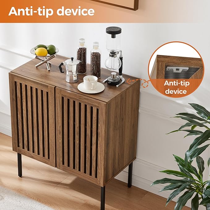 Mericonia Grille Buffet Cabinet with Storage, Sideboards 2 Doors with Metal Base and Adjustable Shelf for Kitchen, Coffee Bar, Dining Room, Entryway, Hallway,Living Room
